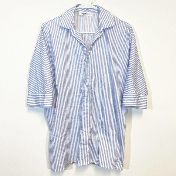 AMINA RUBINACCI Napoli Button-Up Striped Shirt 40 Half Sleeve Hidden Placket - Picture 2 of 7